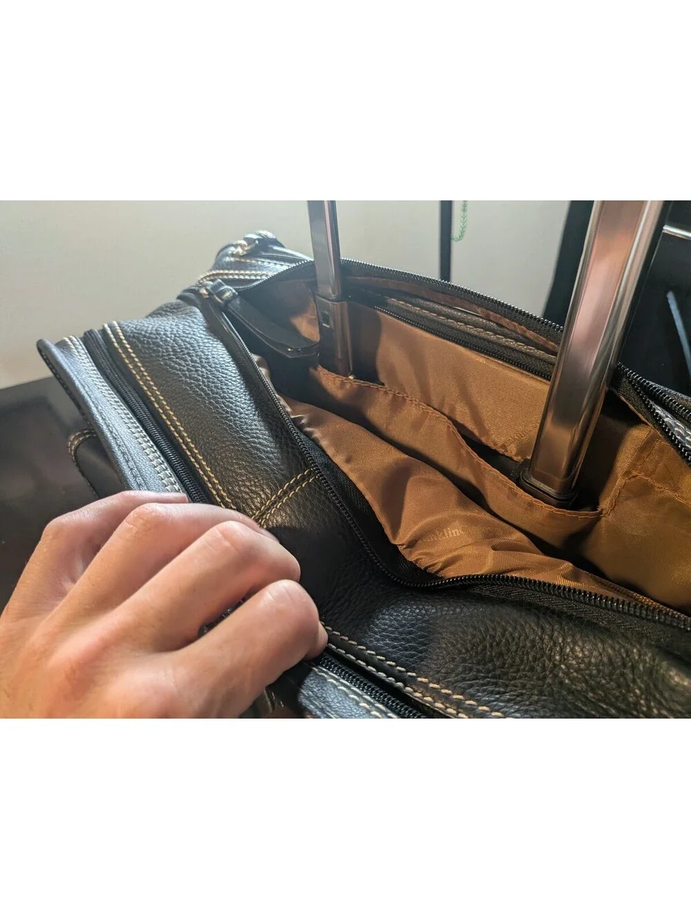 Black Leather Business Briefcase Laptop Bag Multi Compartment Dual Front Pockets